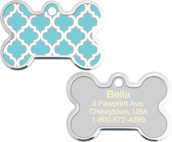 Quick-Tag Personalized Dog ID Tag, Turquoise Trellis