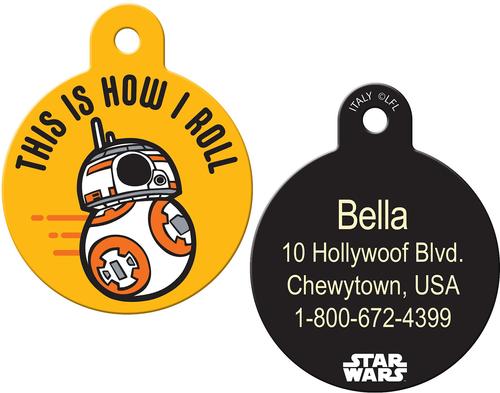 Show full view: Quick-Tag Star Wars BB-8 How I Roll Circle Personalized Dog & Cat ID Tag slide 1 of 4