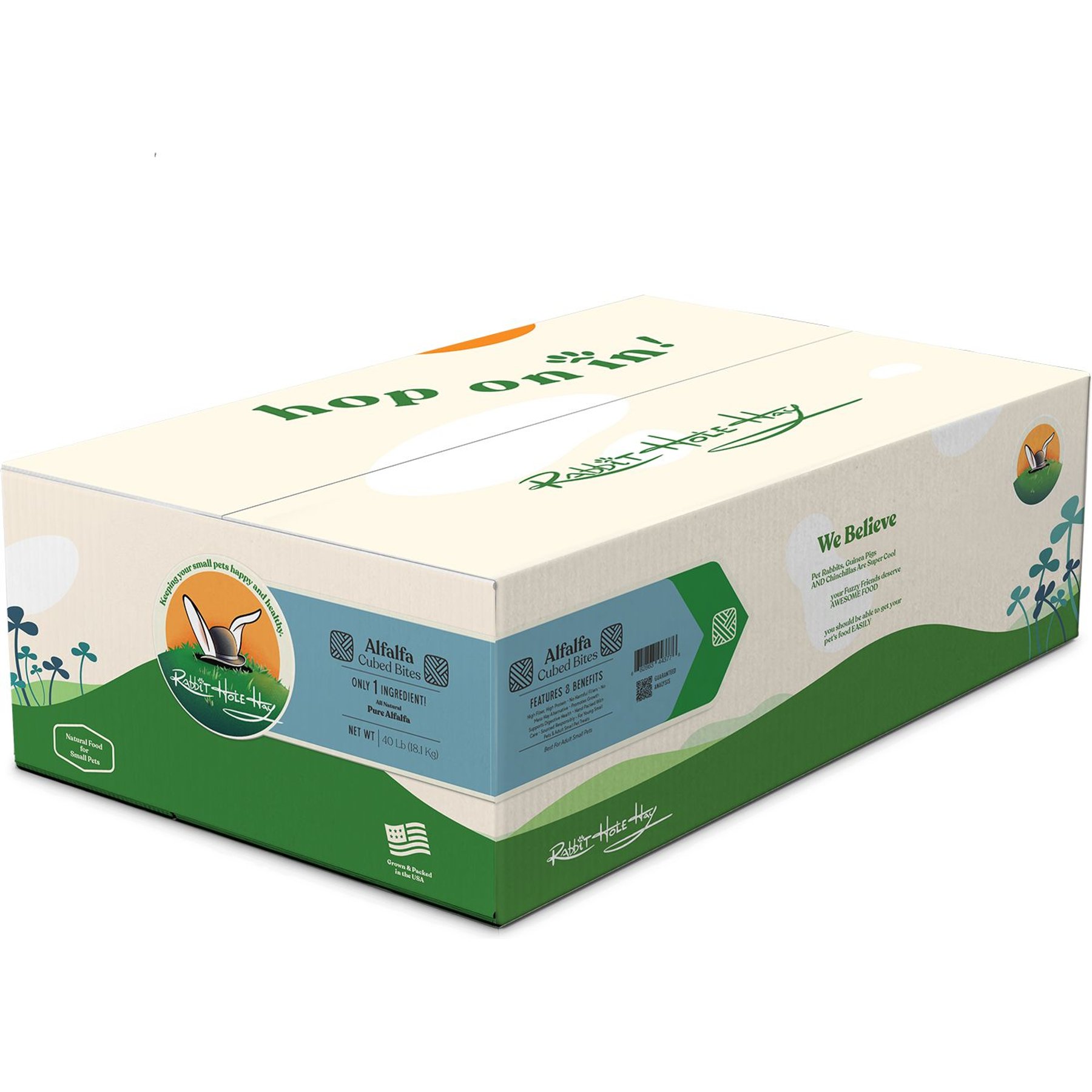 Rabbit Hole Hay Ultra Premium All Natural Alfalfa Cubes for Small Pets, 40-lb box