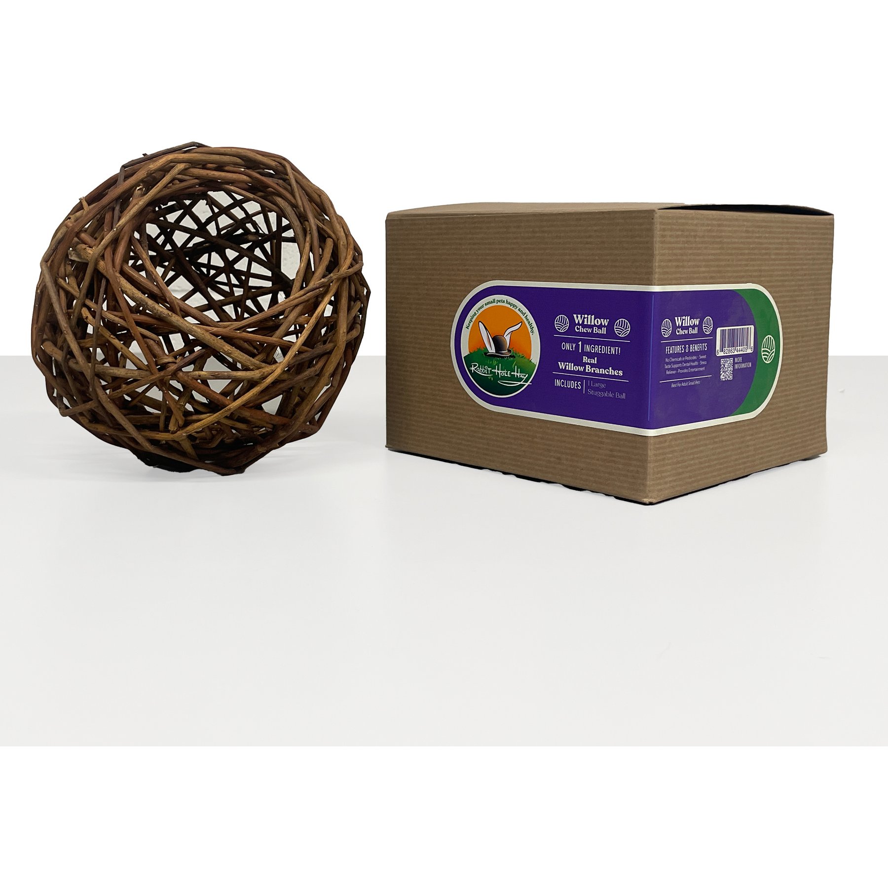 Rabbit Hole Hay Ultra Premium All Natural Stuffable Willow Chew Ball for Small Pets, Large