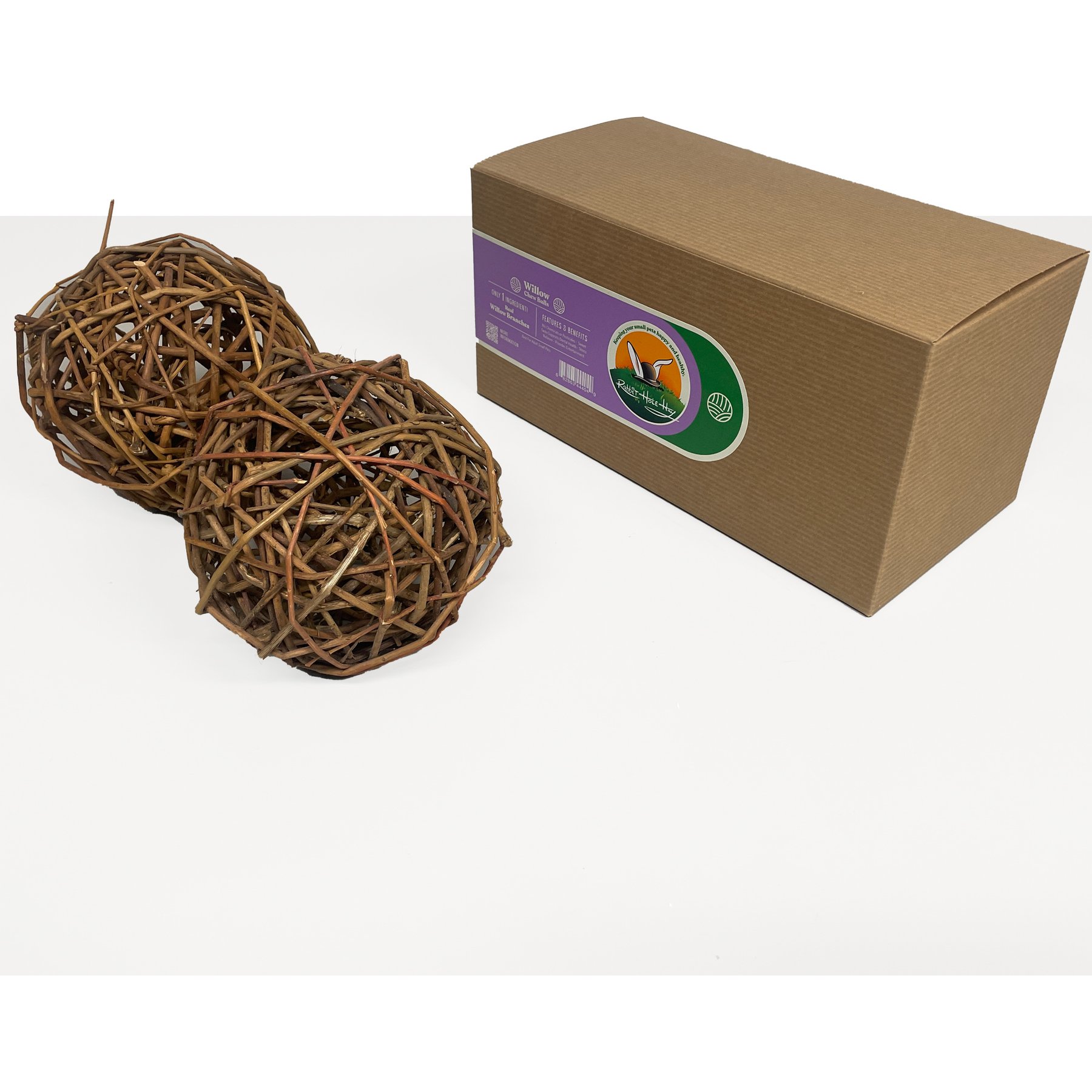Rabbit Hole Hay Ultra Premium All Natural Willow Chew Ball for Small Pets, Medium Bundle of 2