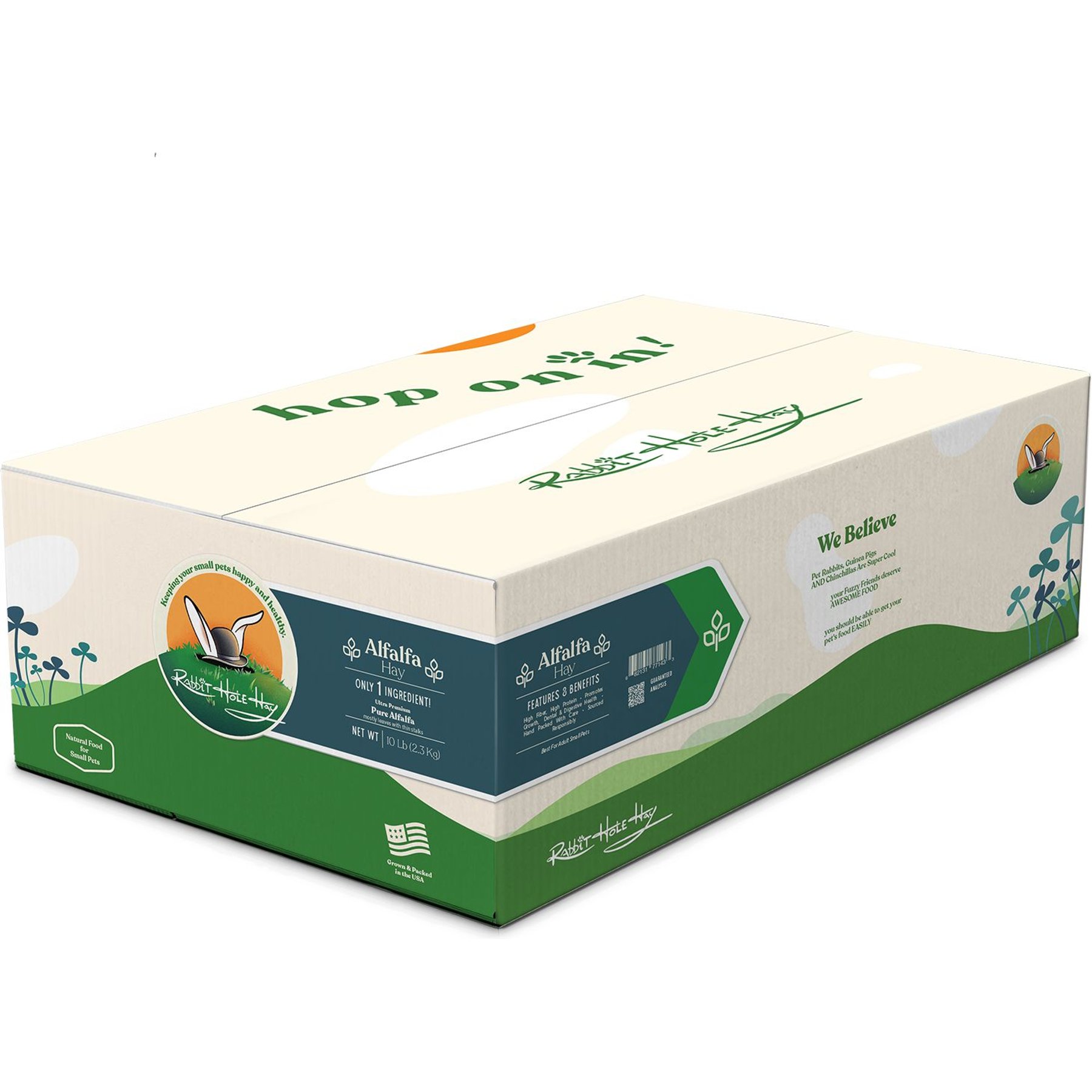 Rabbit Hole Hay Ultra Premium Hand-Packed Alfalfa for Small Pets, 10-lb box