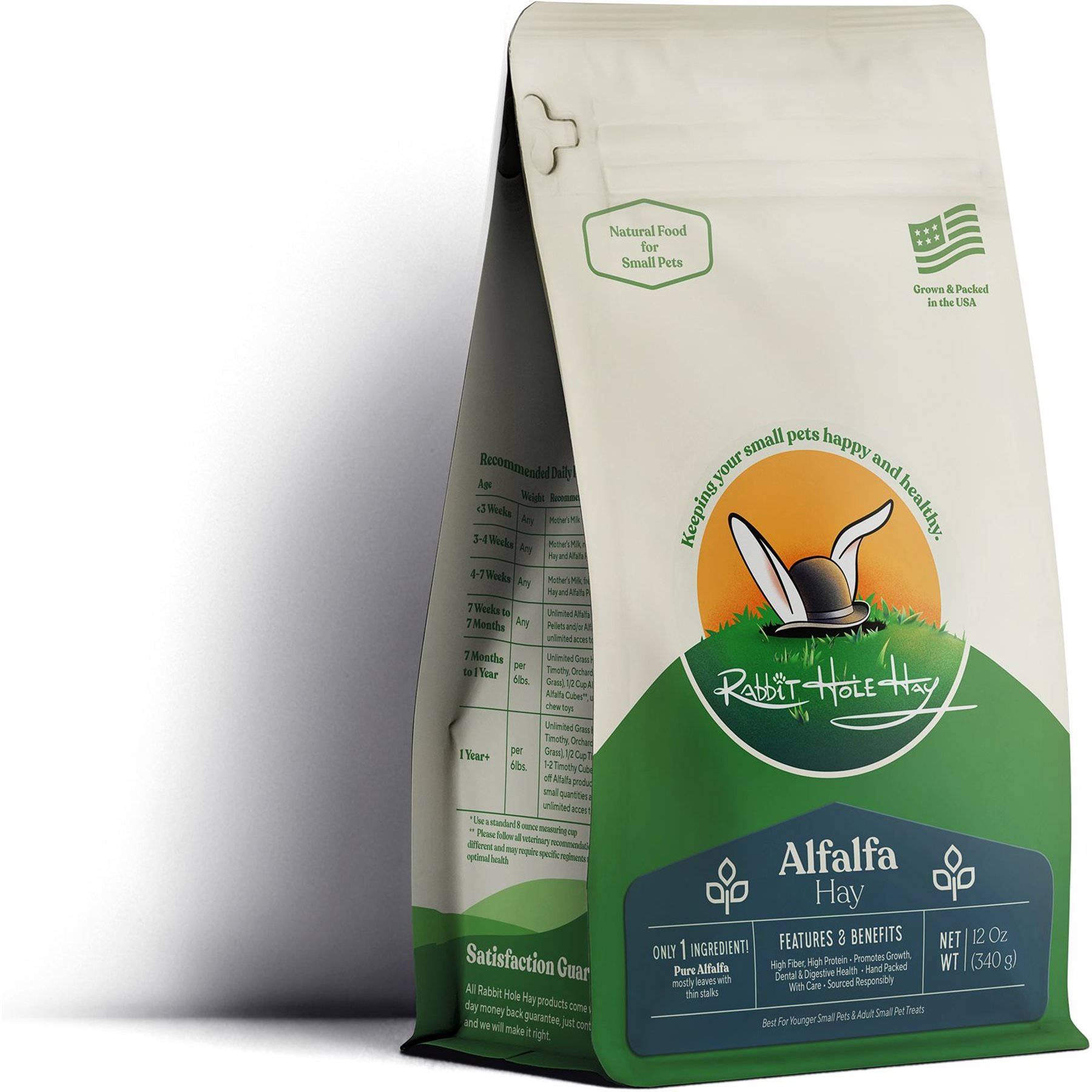 Rabbit Hole Hay Ultra Premium Hand-Packed Alfalfa for Small Pets, 12-oz bag