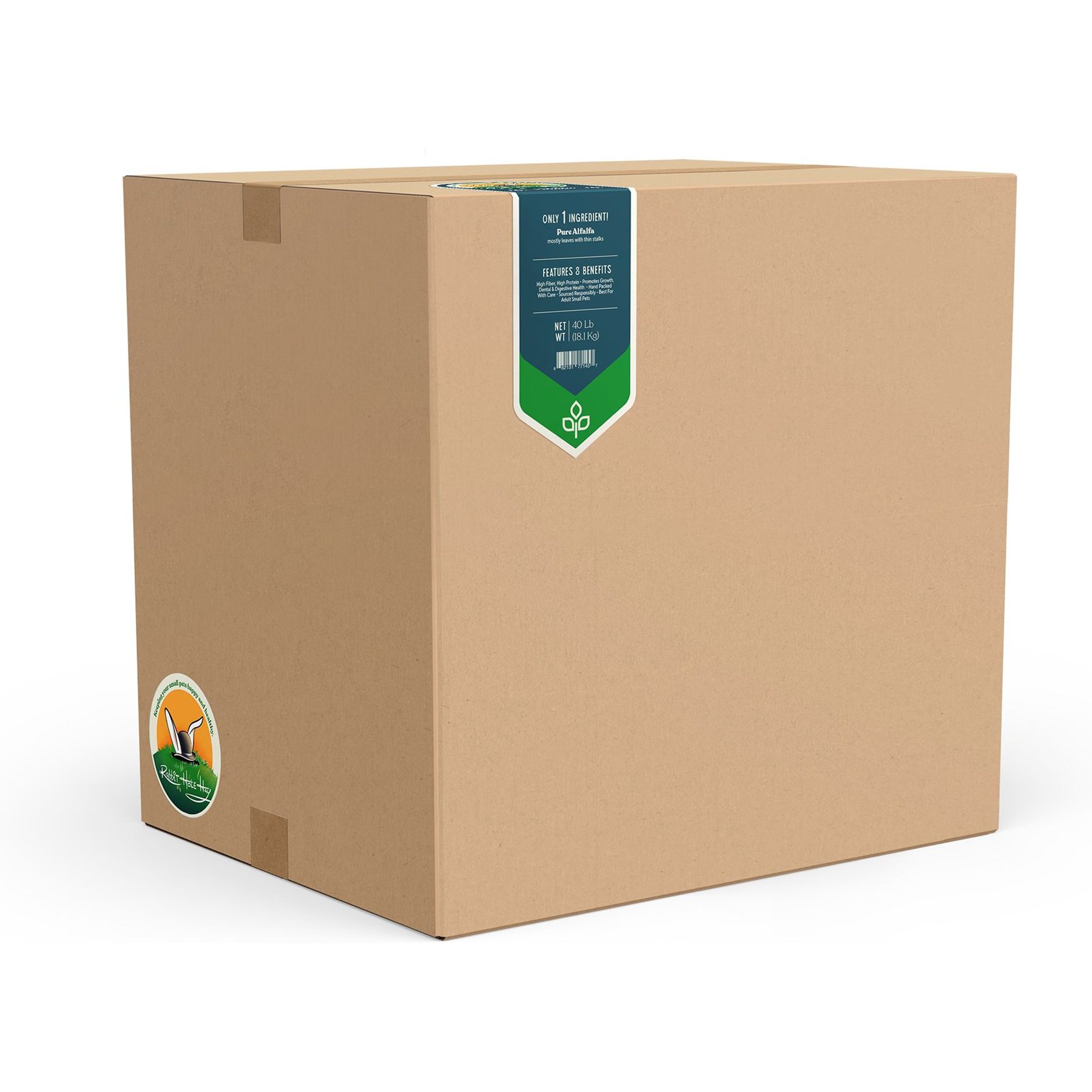 Rabbit Hole Hay Ultra Premium Hand-Packed Alfalfa for Small Pets, 40-lb box