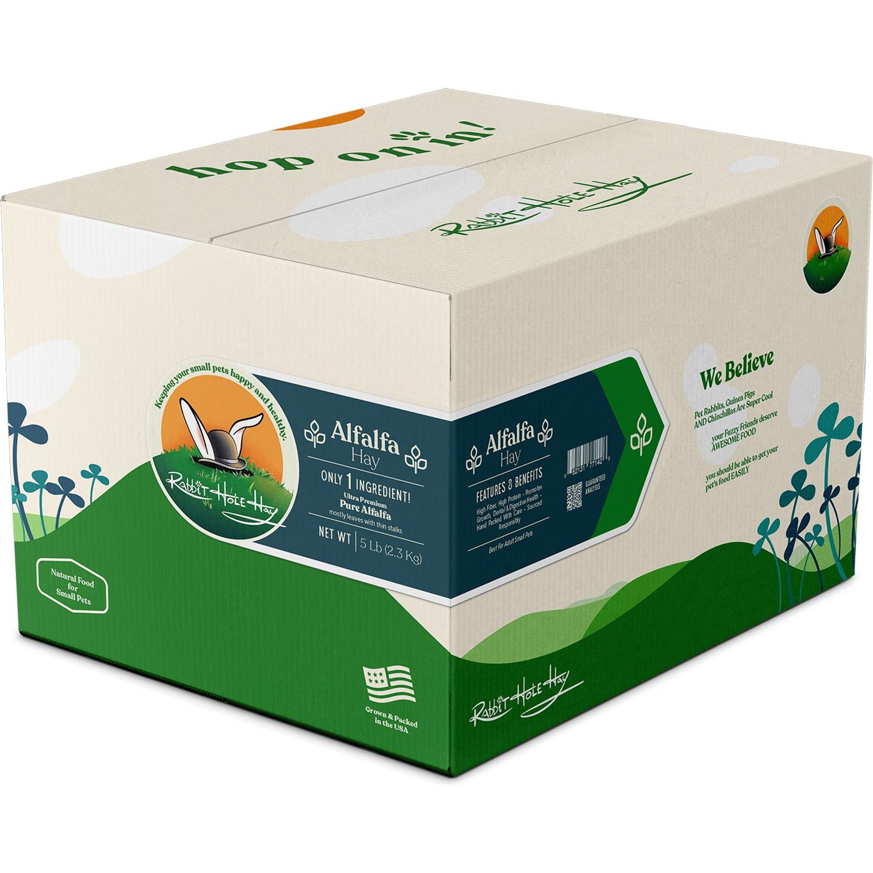 Rabbit Hole Hay Ultra Premium Hand-Packed Alfalfa for Small Pets, 5-lb box