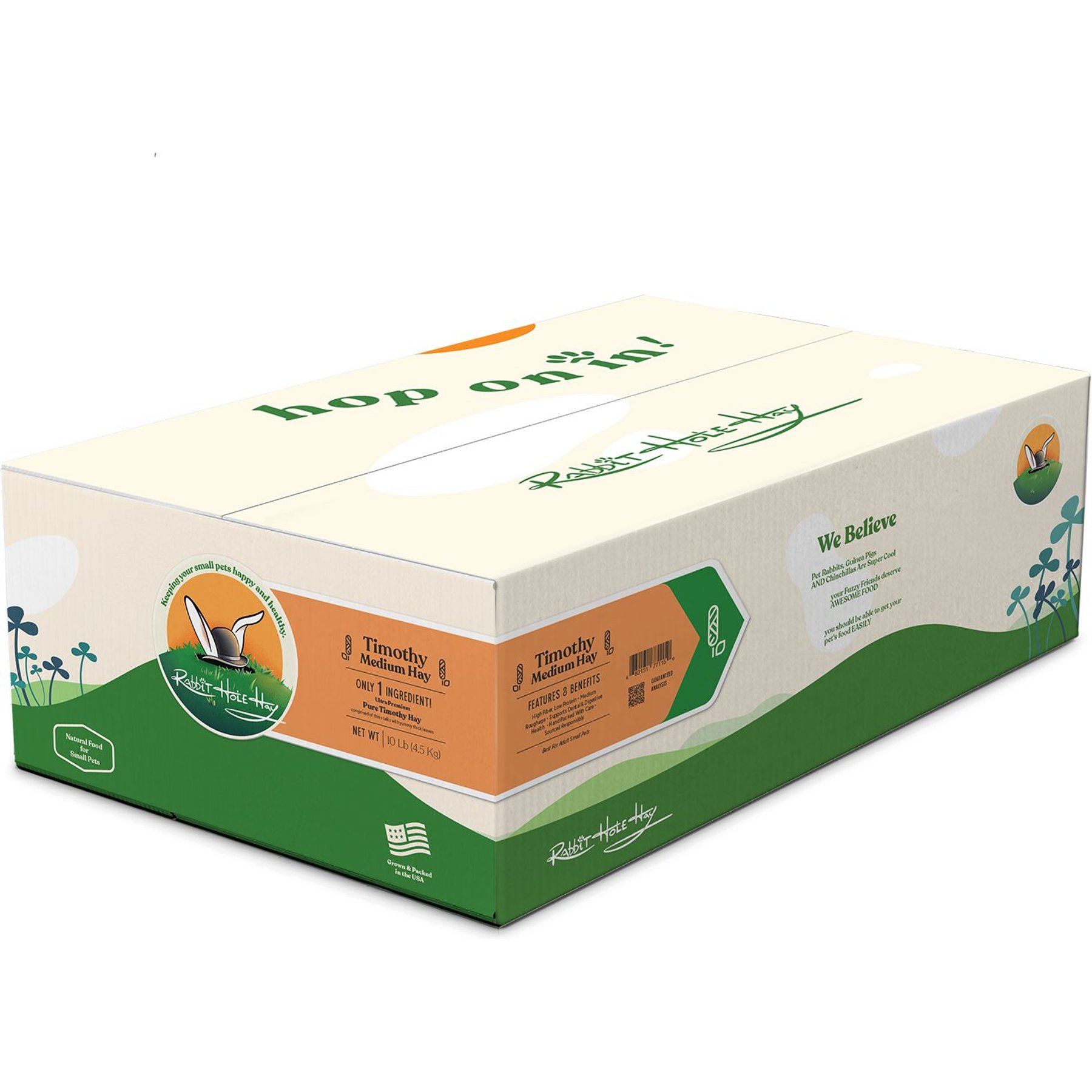 Rabbit Hole Hay Ultra Premium Hand-Packed Medium Timothy Hay for Small Pets, 10-lb box