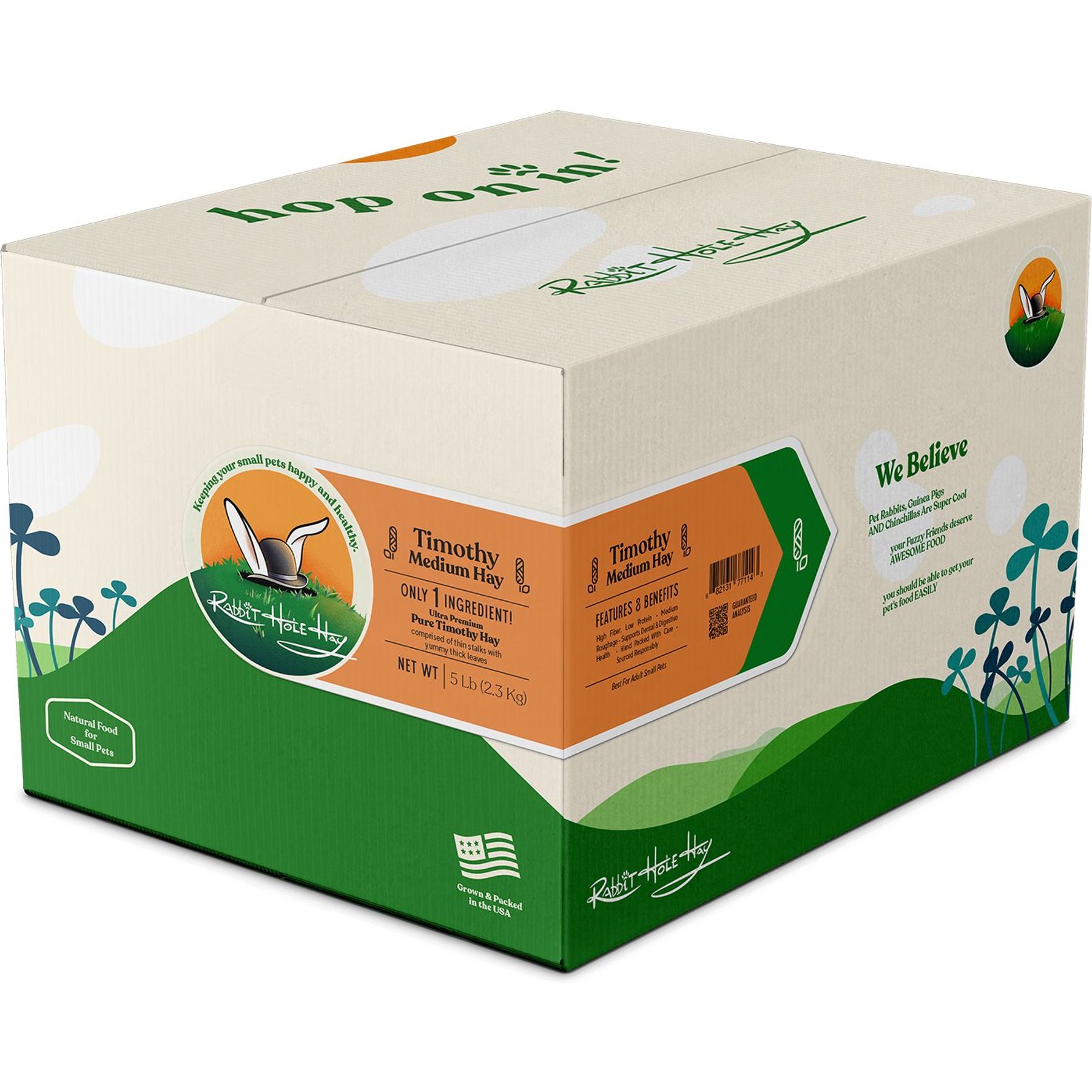 Rabbit Hole Hay Ultra Premium Hand-Packed Medium Timothy Hay for Small Pets, 5-lb box