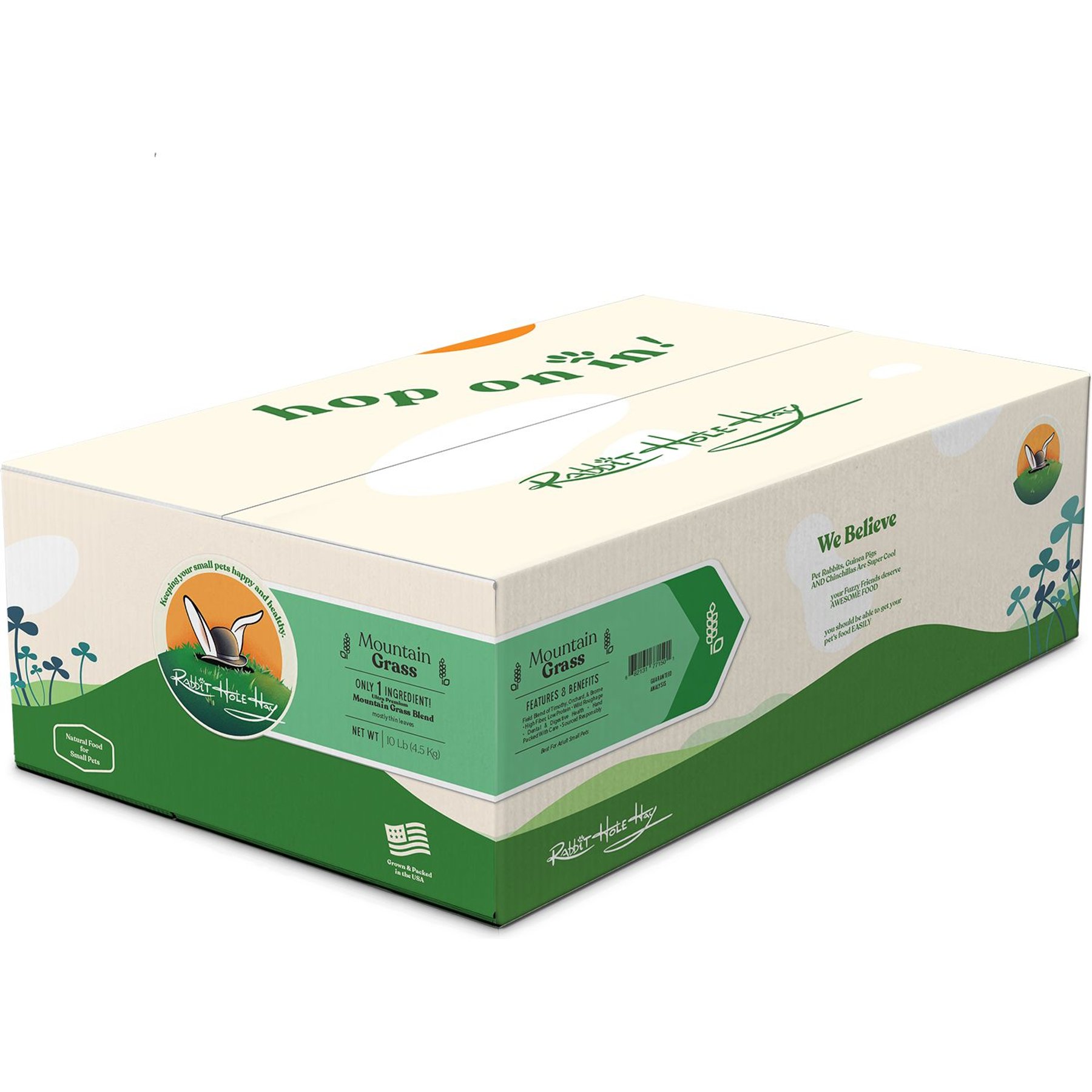 Rabbit Hole Hay Ultra Premium Hand-Packed Mountain Grass for Small Pets, 10-lb box