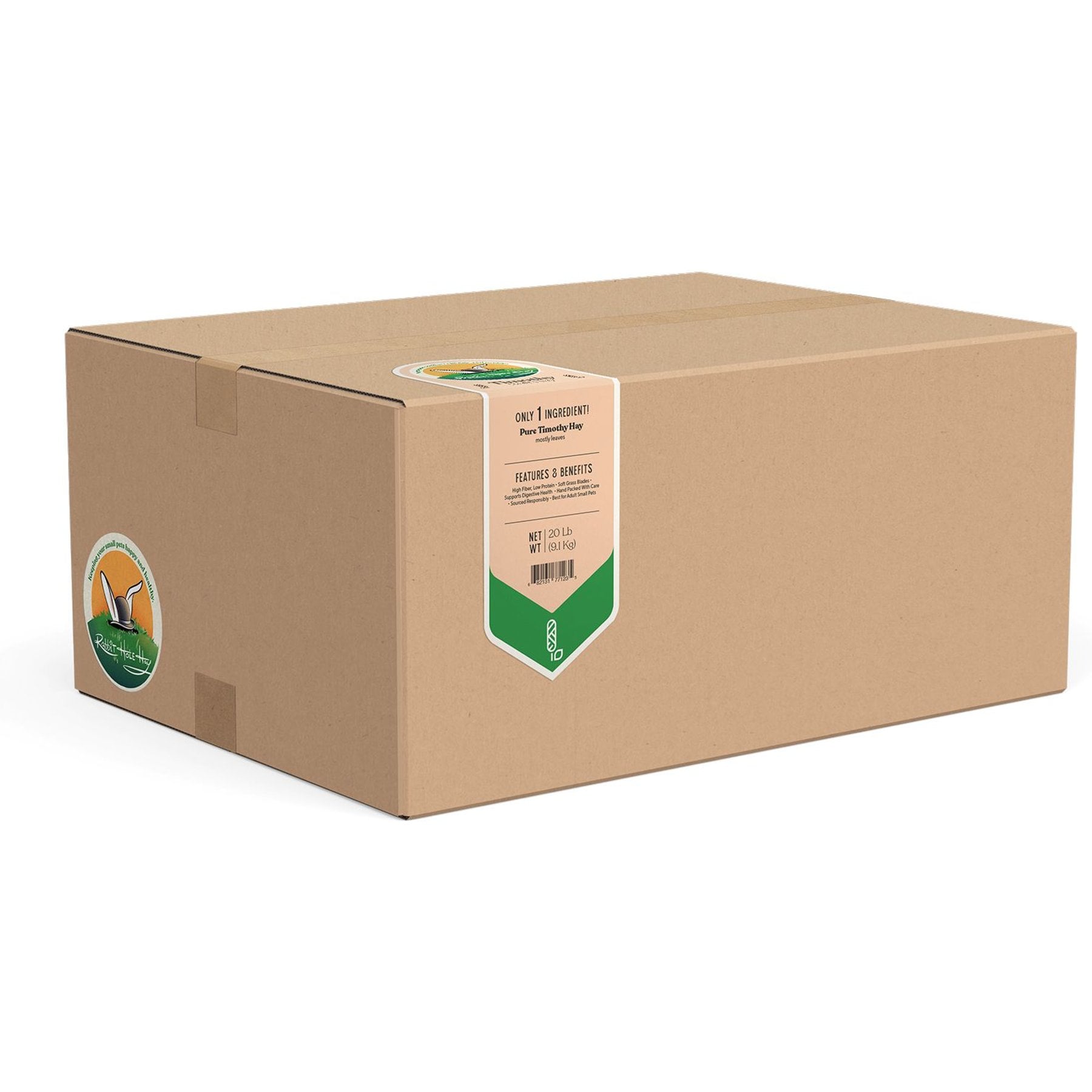 Rabbit Hole Hay Ultra Premium Hand-Packed Soft Timothy Hay for Small Pets, 20-lb box
