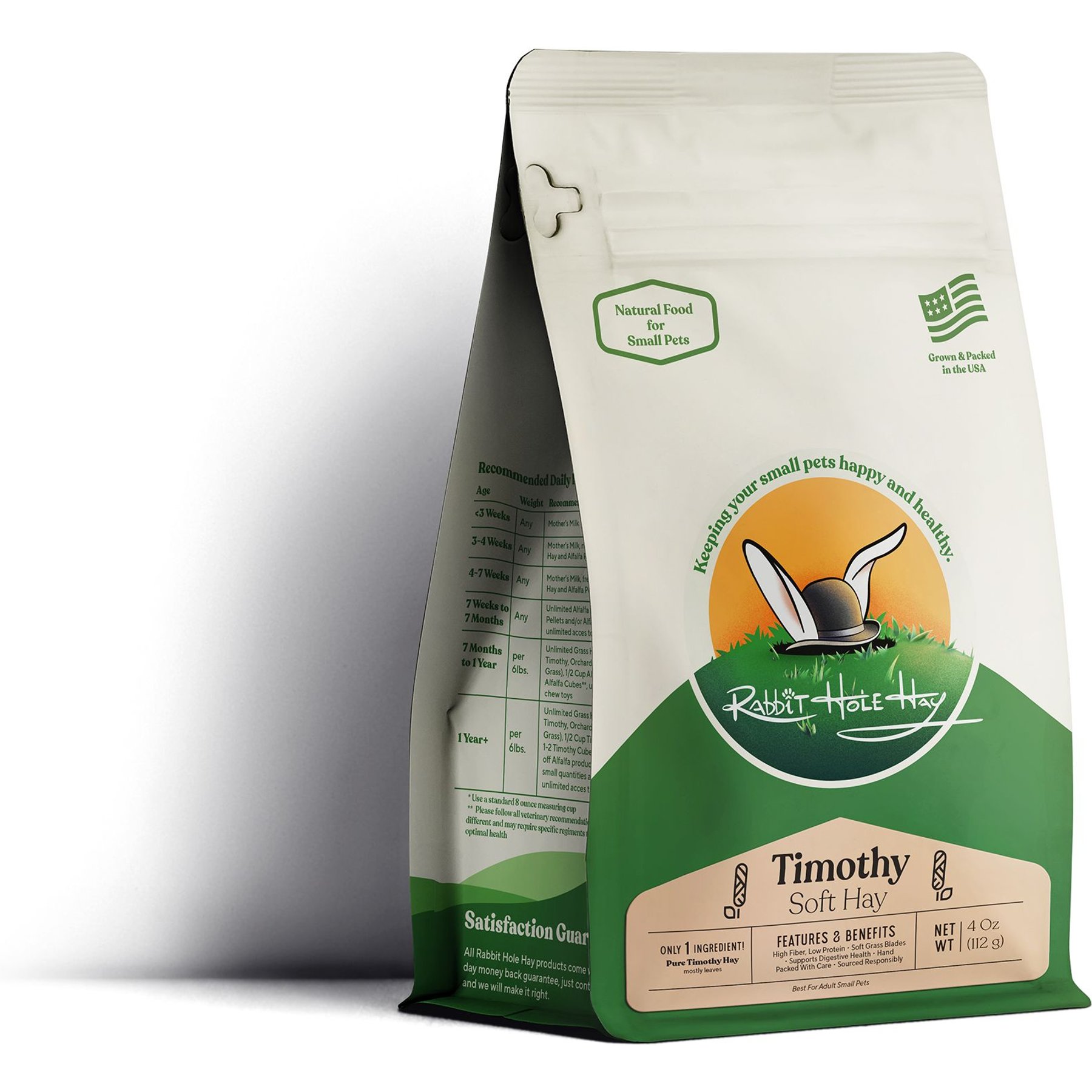 Rabbit Hole Hay Ultra Premium Hand-Packed Soft Timothy Hay for Small Pets, 4-oz bag