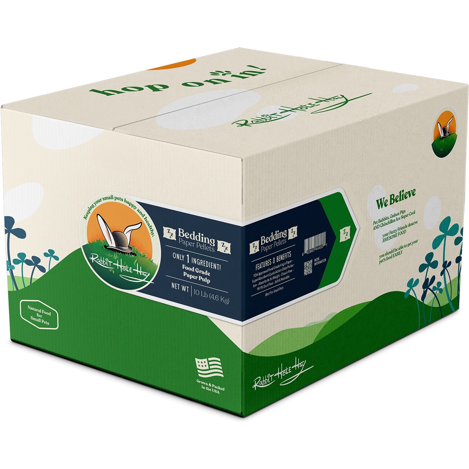 Rabbit Hole Hay Ultra Premium Paper Pellet Bedding for Small Pets, White, 10-lb bag