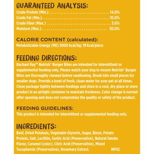 Rachael Ray Nutrish Burger Bites, Beef Burger with Bison Grain-Free Dog Treats, 12-oz bag