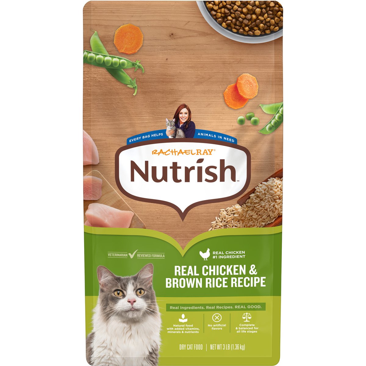 Rachael Ray Nutrish Natural Chicken & Brown Rice Dry Cat Food, 3-lb