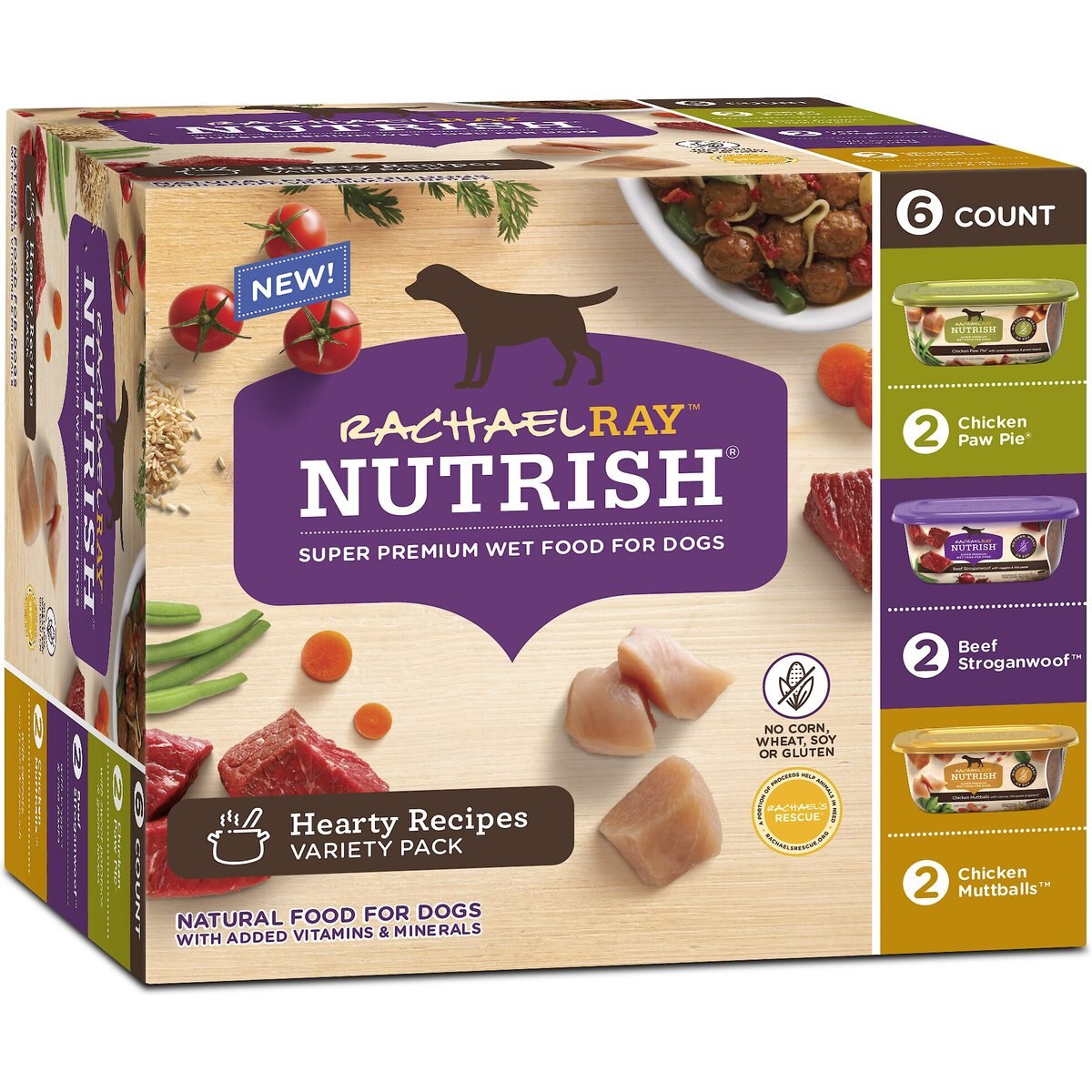 Rachael Ray Nutrish Hearty Recipes Wet Dog Food Variety Pack, 8-oz tub, case of 6