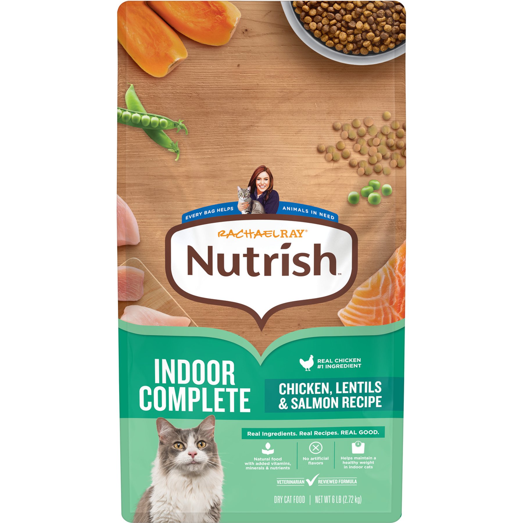 Rachael Ray Nutrish Indoor Complete Chicken, Lentils & Salmon Recipe Dry Cat Food, 6-lb bag