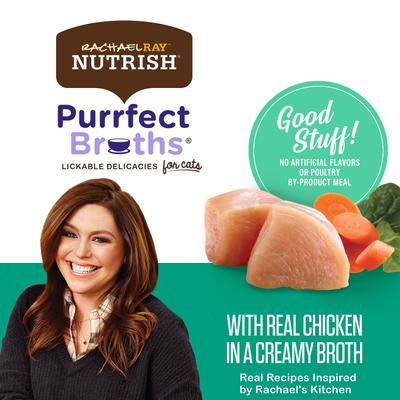 Show full view: Rachael Ray Nutrish Purrfect Broths Grain-Free Creamy Chicken Bisque Recipe Cat Food Topper, 1.4-oz pouch, case of 24 slide 4 of 10