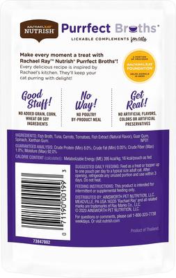 Show full view: Rachael Ray Nutrish Purrfect Broths Grain-Free Tasty Tuna Recipe Cat Food Topper, 1.4-oz pouch, case of 24 slide 3 of 10
