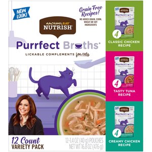 Rachael Ray Nutrish Purrfect Broths Grain-Free Variety Pack Cat Food Topper, 1.4-oz pouch, case of 12