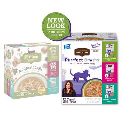 Show full view: Rachael Ray Nutrish Purrfect Broths Grain-Free Variety Pack Cat Food Topper, 1.4-oz pouch, case of 12 slide 3 of 12