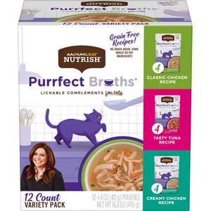 Rachael Ray Nutrish Purrfect Broths Lickable Complements Variety Pack Wet Cat Food Topper, 1.4-oz pouch, case of 12