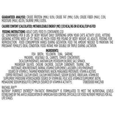 Show full view: Rachael Ray Nutrish Purrfect Entrees Grain-Free Fin-Tastic Primavera with Yellowfin Tuna & Veggies in Savory Sauce Wet Cat Food, 2-oz, case of 12 slide 8 of 10