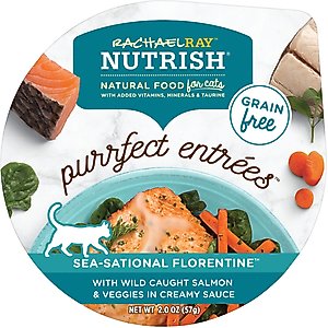 Rachael Ray Nutrish Purrfect Entrees Grain-Free Sea-Sational Florentine with Wild Caught Salmon & Veggies in Creamy Sauce Wet Cat Food, 2-oz can, case of 12