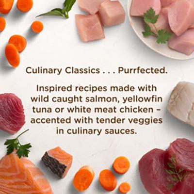 Show full view: Rachael Ray Nutrish Purrfect Entrees Grain-Free Sea-Sational Florentine with Wild Caught Salmon & Veggies in Creamy Sauce Wet Cat Food, 2-oz can, case of 12 slide 5 of 10