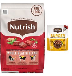 Rachael Ray Nutrish Real Beef, Pea, & Brown Rice Recipe Dry Food + Burger Bites, Beef Burger with Bison Dog Treats