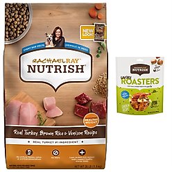 Rachael Ray Nutrish Real Turkey, Brown Rice & Venison Recipe Dry Food + Savory Roasters Roasted Chicken Recipe Dog Treats