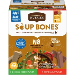 Rachael Ray Nutrish Soup Bones Long Lasting Chews Variety Pack Dog Treats, 22 Count