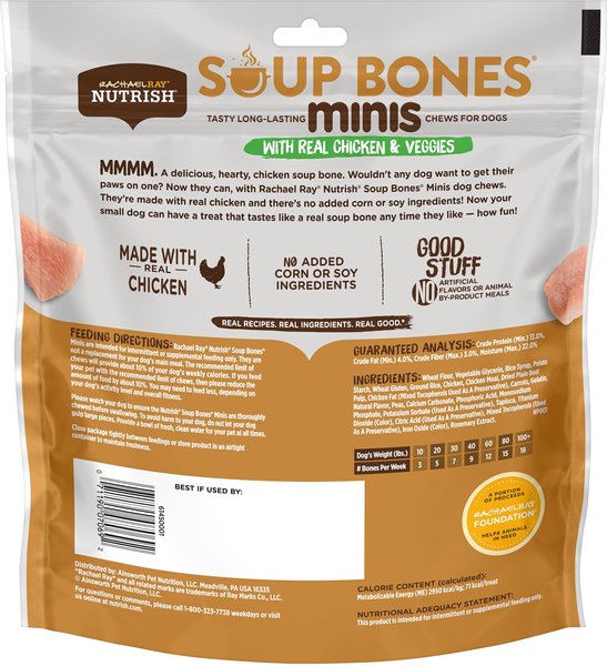 Rachael Ray Nutrish Soup Bones Minis with Real Chicken & Veggies Chews Dog Treats, 16 count