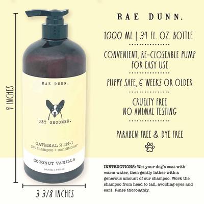 Show full view: Rae Dunn Get Groomed. Oatmeal 2-in-1 Dog Shampoo & Conditioner, 1000-mL bottle, 2 count slide 4 of 7