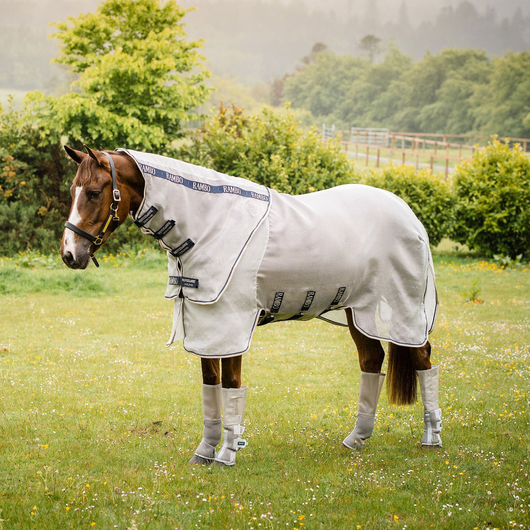 Horseware Rambo Protector Horse Fly Sheet, Silver/Navy, 81-in