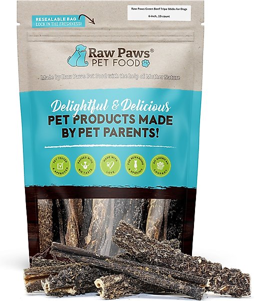 Show full view: Raw Paws 6-inch Beef Green Tripe Sticks Dehydrated Dog Treats, 10 count slide 1 of 8