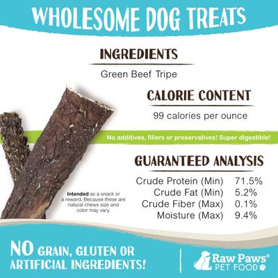 Show full view: Raw Paws 6-inch Beef Green Tripe Sticks Dehydrated Dog Treats, 10 count slide 5 of 8