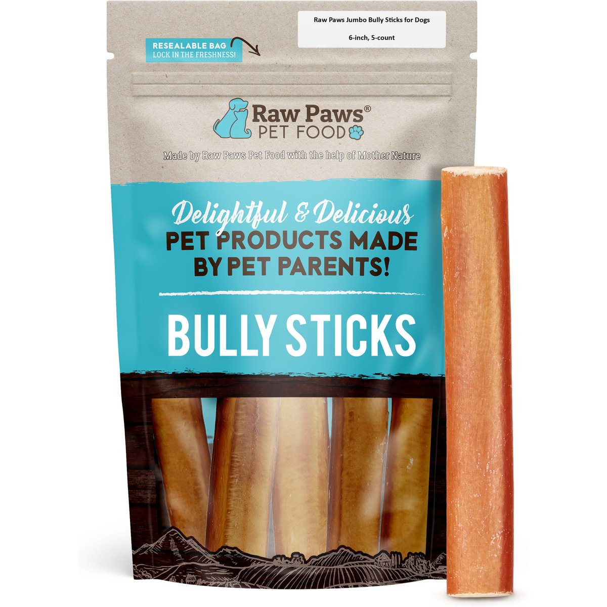 Raw Paws 6-inch Jumbo Bully Sticks Dog Chew Treats, 5 count