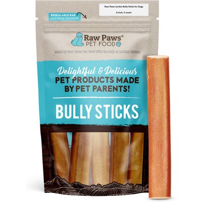 Raw Paws Raw Paws 6-inch Jumbo Bully Sticks Dog Chew Treats, 5 count