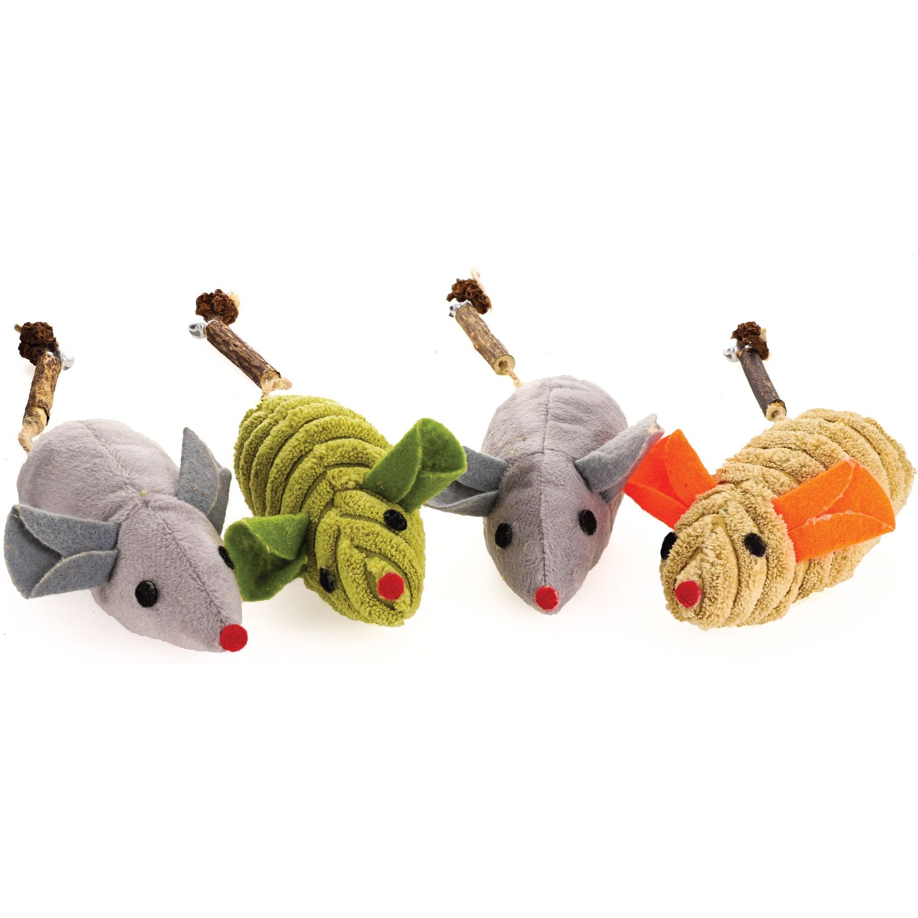 Raw Paws Catnip Filled Mouse Cat Toy with Silvervine, Gall Fruit, & Bell, 4 count