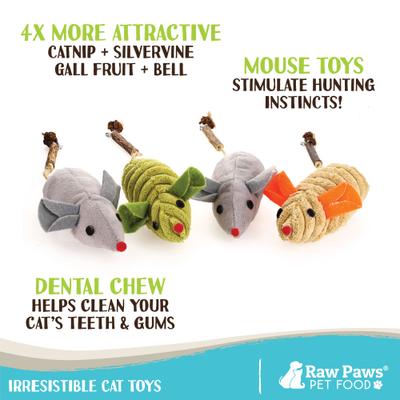 Show full view: Raw Paws Catnip Filled Mouse Cat Toy with Silvervine, Gall Fruit, & Bell, 4 count slide 3 of 8