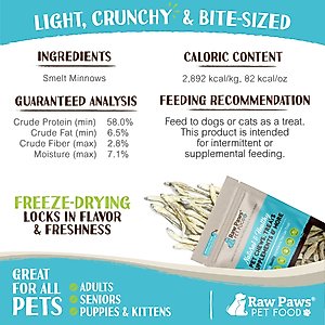 Raw Paws Freeze-Dried Smelt Minnows Raw Dog & Cat Treats, 2-oz bag