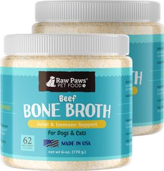 Raw Paws Grass-Fed Beef Bone Broth Powder for Dogs & Cats, Pet Supplement & Grain-Free Food Topper, 12-oz bundle