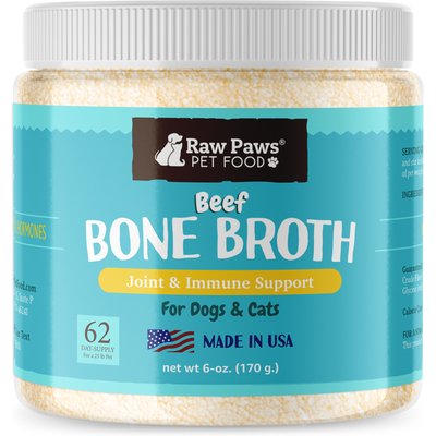 Raw Paws Raw Paws Grass-Fed Beef Bone Broth Powder for Dogs & Cats, Pet Supplement & Grain-Free Food Topper, 6-oz jar