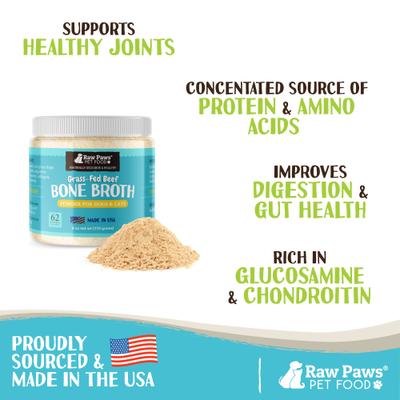 Show full view: Raw Paws Grass-Fed Beef Bone Broth Powder for Dogs & Cats, Pet Supplement & Grain-Free Food Topper, 6-oz jar slide 3 of 8