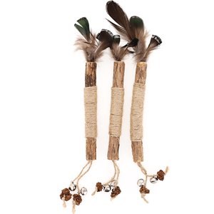 Raw Paws Matatabi Silvervine Chew Stick with Feather, Gall Fruit, & Bell Cat Toy, 3 count