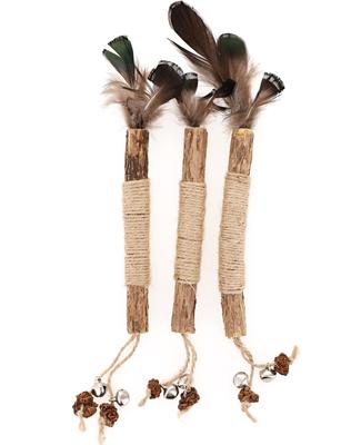 Show full view: Raw Paws Matatabi Silvervine Chew Stick with Feather, Gall Fruit, & Bell Cat Toy, 3 count slide 3 of 8