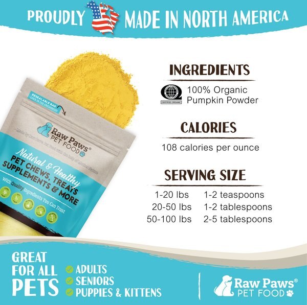 Raw Paws Organic Pumpkin Powder Grain-Free Daily Supplement for Dogs & Cats, 8-oz bag