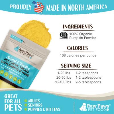 Show full view: Raw Paws Organic Pumpkin Powder Grain-Free Daily Supplement for Dogs & Cats, 8-oz bag slide 5 of 8