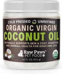 Raw Paws Organic Virgin Coconut Oil for Dogs & Cats, Skin & Coat Support Supplement, 16-oz jar