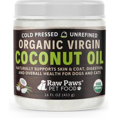 Raw Paws Organic Virgin Coconut Oil for Dogs & Cats, Skin & Coat Support Supplement, 16-oz jar