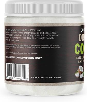 Show full view: Raw Paws Organic Virgin Coconut Oil for Dogs & Cats, Skin & Coat Support Supplement, 16-oz jar slide 3 of 9